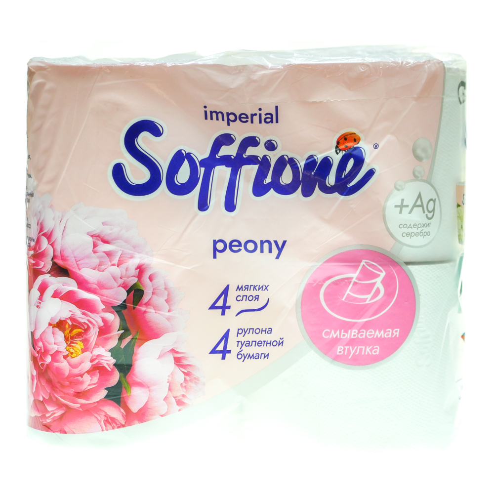 Туалетная бумага Soffione peony / 4слоя 4 рулона