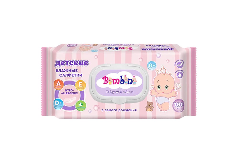 Влажные салфетки детские Bambini с витаминами 100шт