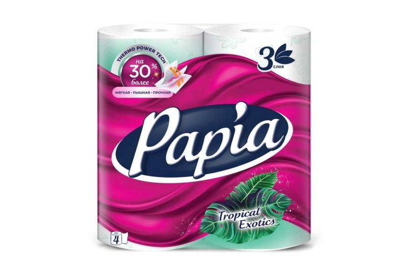 Papia Туалетная бумага Тропикал Экзотик 3сл 4 рул 