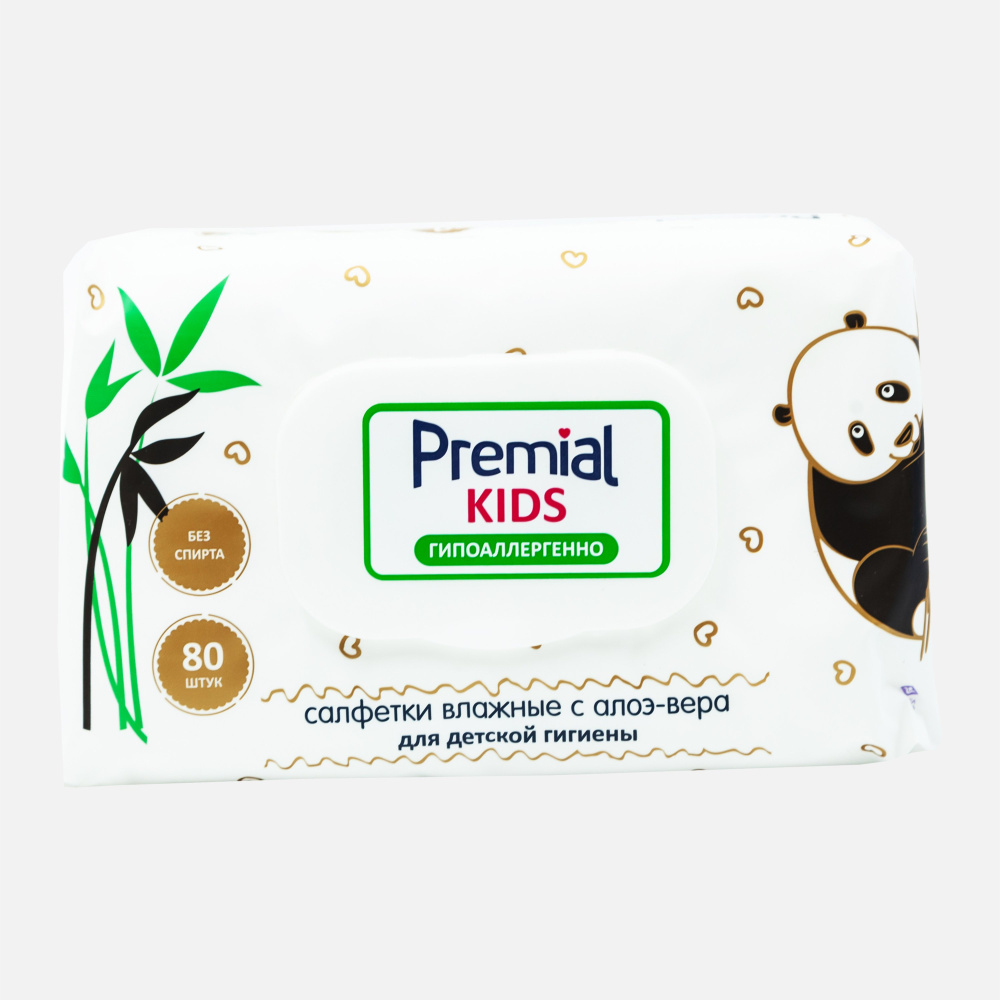 Салфетки  влажные Premial BABY 80 шт /панда 