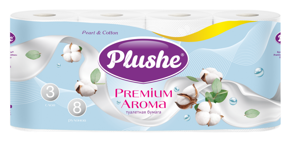 Туал.бумага PLUSHE Premium Aromа Хлопок  3слоя 8рулонов
