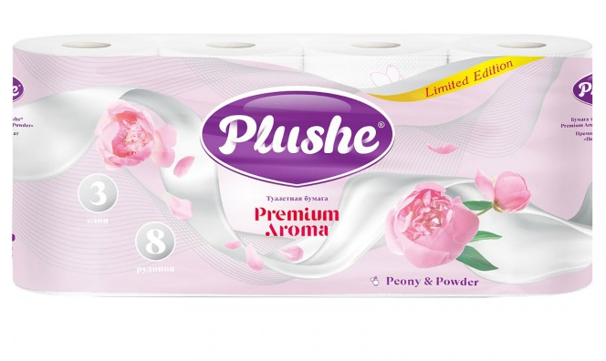 Туал.бумага PLUSHE Premium Aroma Пион  3слоя 8рулонов