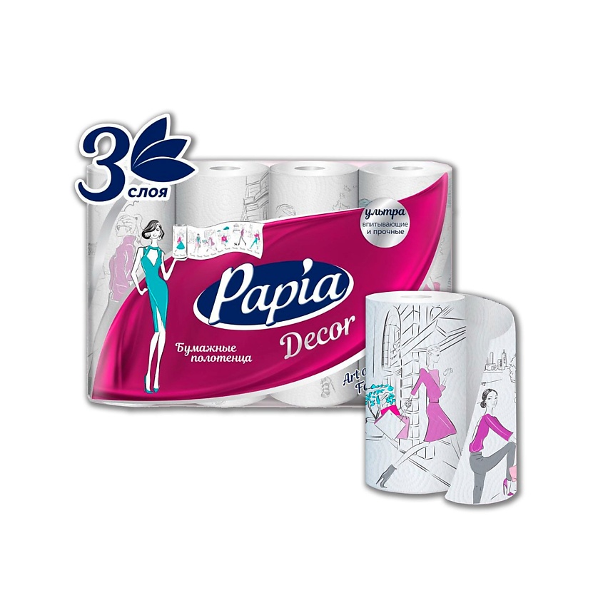 Полотенца бумажные PAPIA DEKOR 3 слоя 4 шт 