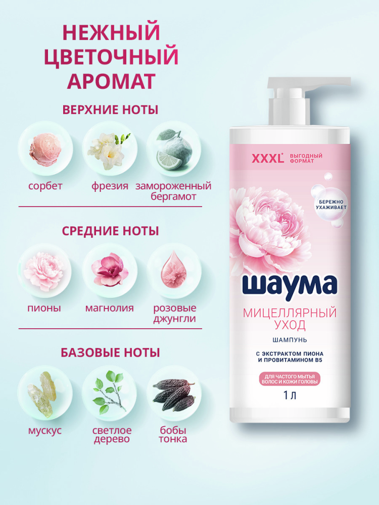 Шаума  шампунь 1л. Мицеллярный уход 